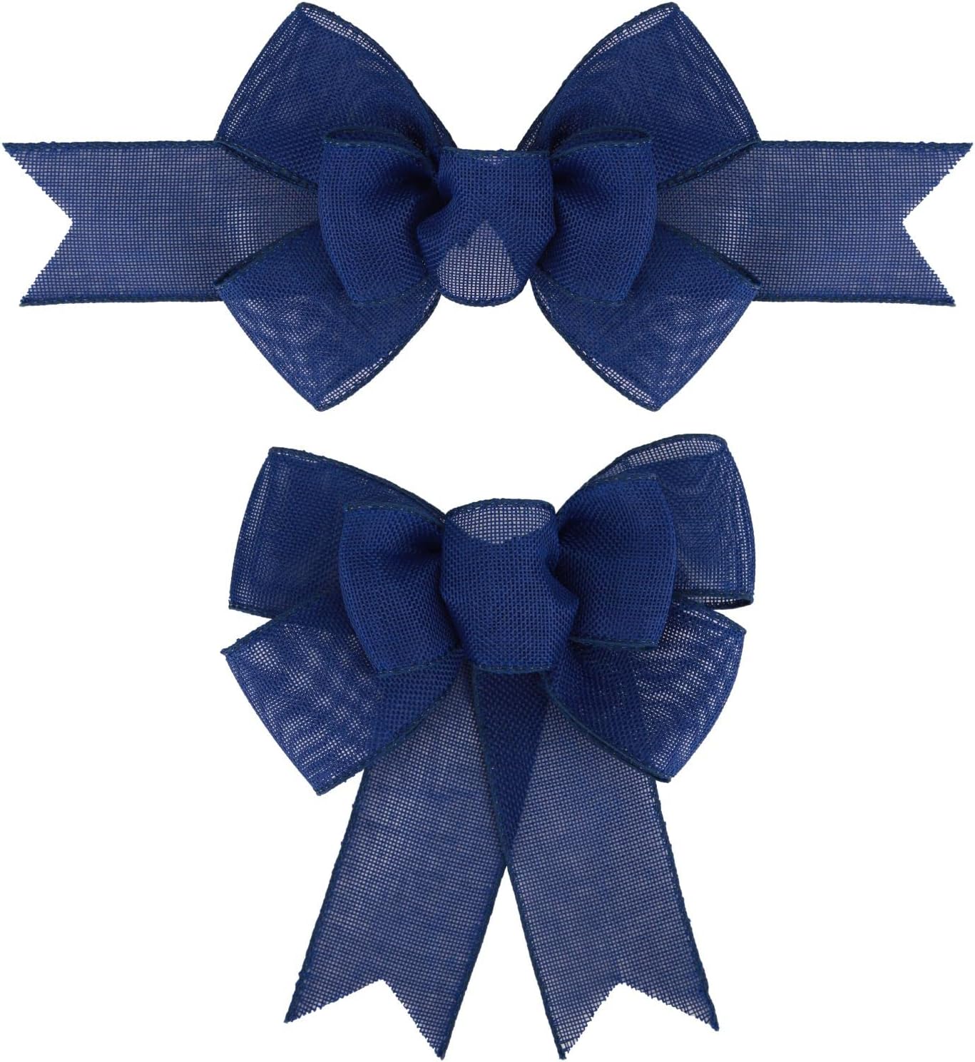 Meseey Navy Blue Wired Ribbon - 2 Pcs Handmade Burlap Bows for Wreaths & Gift Wrapping