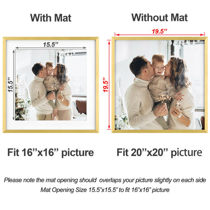 Yaetm 20x20 Gold Picture Frame Matted to 16x16, Set of 3, Thin Large Square Frame for Gallery Wall Display, Hanging Hardware Included (3 Pack, Gold)