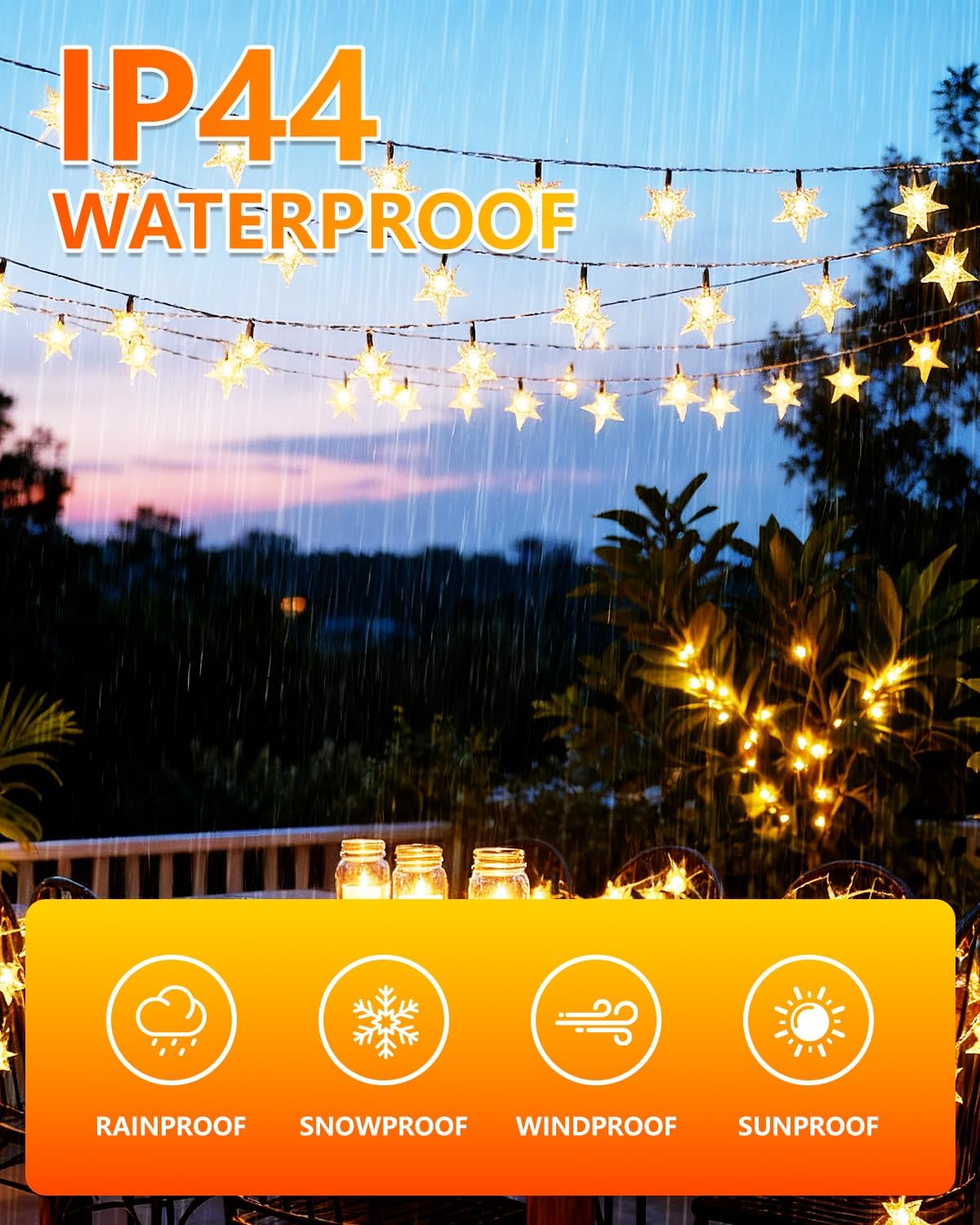 Twinkle Star 100 LED Star String Lights - 33FT Waterproof Fairy Lights for Indoor/Outdoor Decor