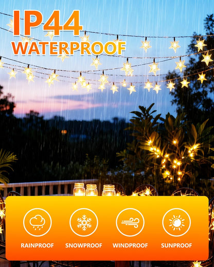 Twinkle Star 100 LED Star String Lights - 33FT Waterproof Fairy Lights for Indoor/Outdoor Decor