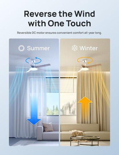 Dreo Ceiling Fans with Lights and Remote, 52 Inch, 6 Speeds, 5 Color Tones Dimmable LED, Quiet Reversible DC Motor, 8H Timer, Silver Ceiling Fan for Bedroom, Living Room, Easy to Install