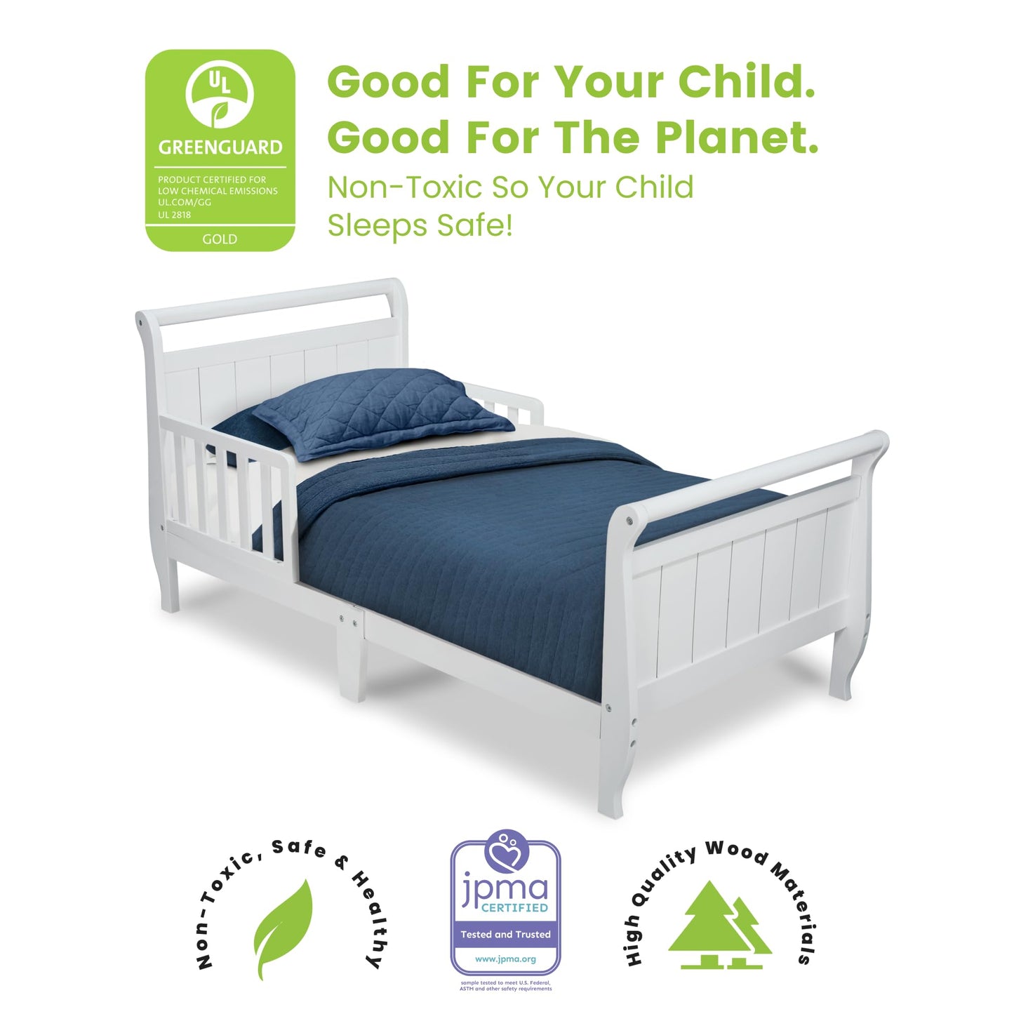 Delta Children Wood Sleigh Toddler Bed, White