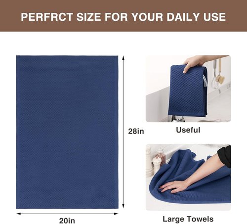 Homaxy Kitchen Dish Towels - Ultra Soft 100% Cotton Waffle Weave, Quick Drying, 20x28 Inches, Navy Blue, 8-Pack