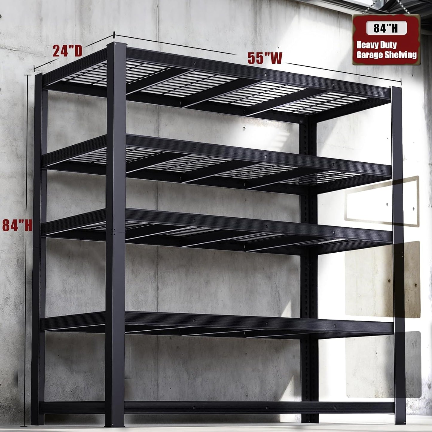 Regine Switzerland Heavy Duty Garage Shelving - 5-Tier Adjustable Storage Unit | 84" H x 24" D x 55" W, 3050 lbs Capacity