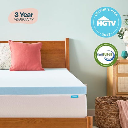 Linenspa Gel Infused Memory Foam Mattress Topper - 3 Inch Ventilated & Breathable - Washable Cover | Full XL