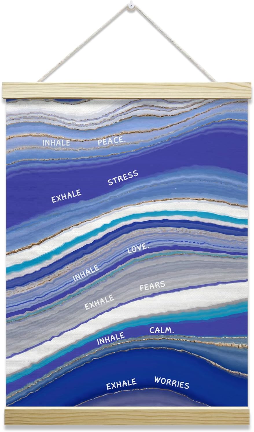 Regine Switzerland Inhale Exhale Mental Health Poster - Blue Canvas Wall Art for Therapy & Counseling, 12x16 Inches