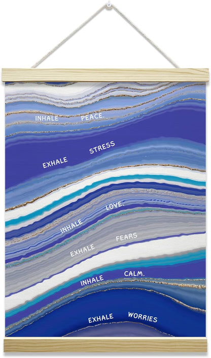 Regine Switzerland Inhale Exhale Mental Health Poster - Blue Canvas Wall Art for Therapy & Counseling, 12x16 Inches