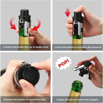 HYZ 2-Pack Classic Champagne Stoppers and 2-Pack Champagne Stoppers with Built-in Pump