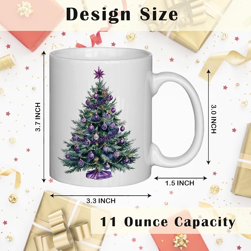 Purple Christmas Tree Mug - 11oz Ceramic Coffee Cup with White Variation