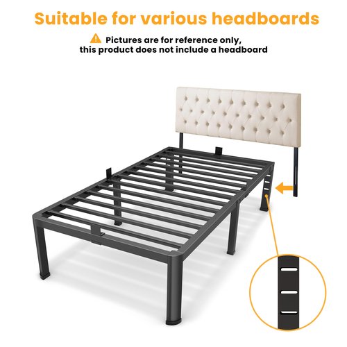 14 Inch Twin Bed Frame, Metal Platform Bed Frame with Round Corner Legs, 3500 lbs Heavy Duty Steel Slats Support, No Box Spring Needed, Noise Free, Easy Assembly, Black