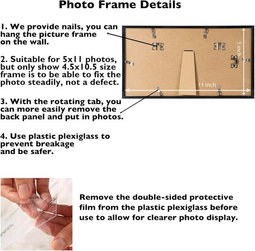 JCJMY 5x11 Picture Frame - Black Wall or Tabletop Display with Shatter-Resistant Plexiglass