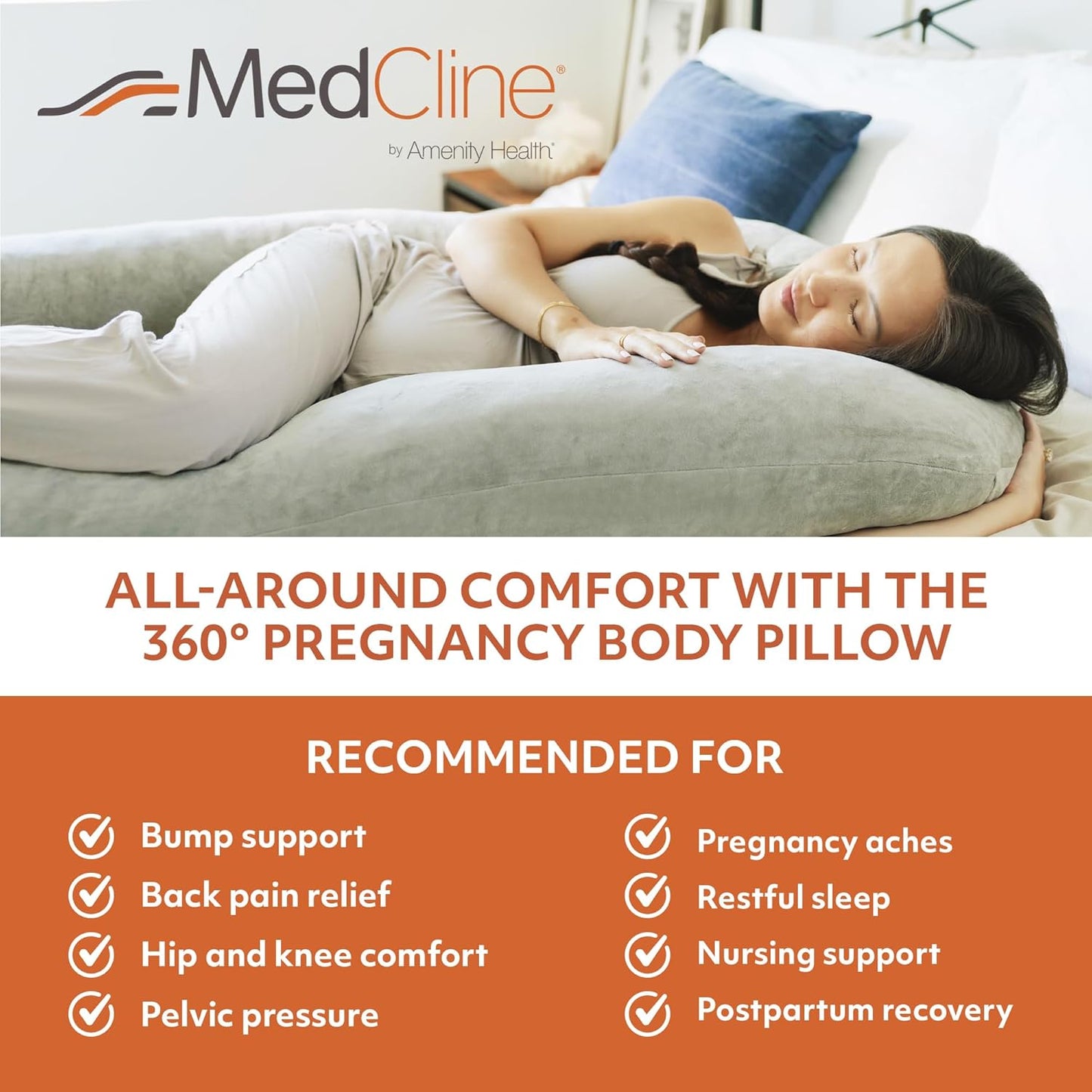 MedCline Pregnancy Pillow - Full Body Maternity Support for Side Sleeping | Comfortable Memory Foam & Removable Cover