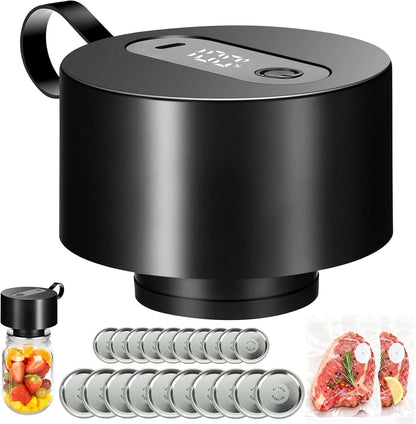 Skiennix Electric Mason Jar Vacuum Sealer Kit - Automatic Food Storage Sealing Machine | Cordless & Compatible with Wide/Regular Mouth Jars
