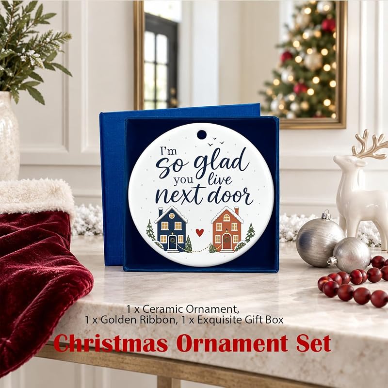 Ceramic Christmas Ornament – Neighbor Gift, 2.8 inch Holiday Decoration