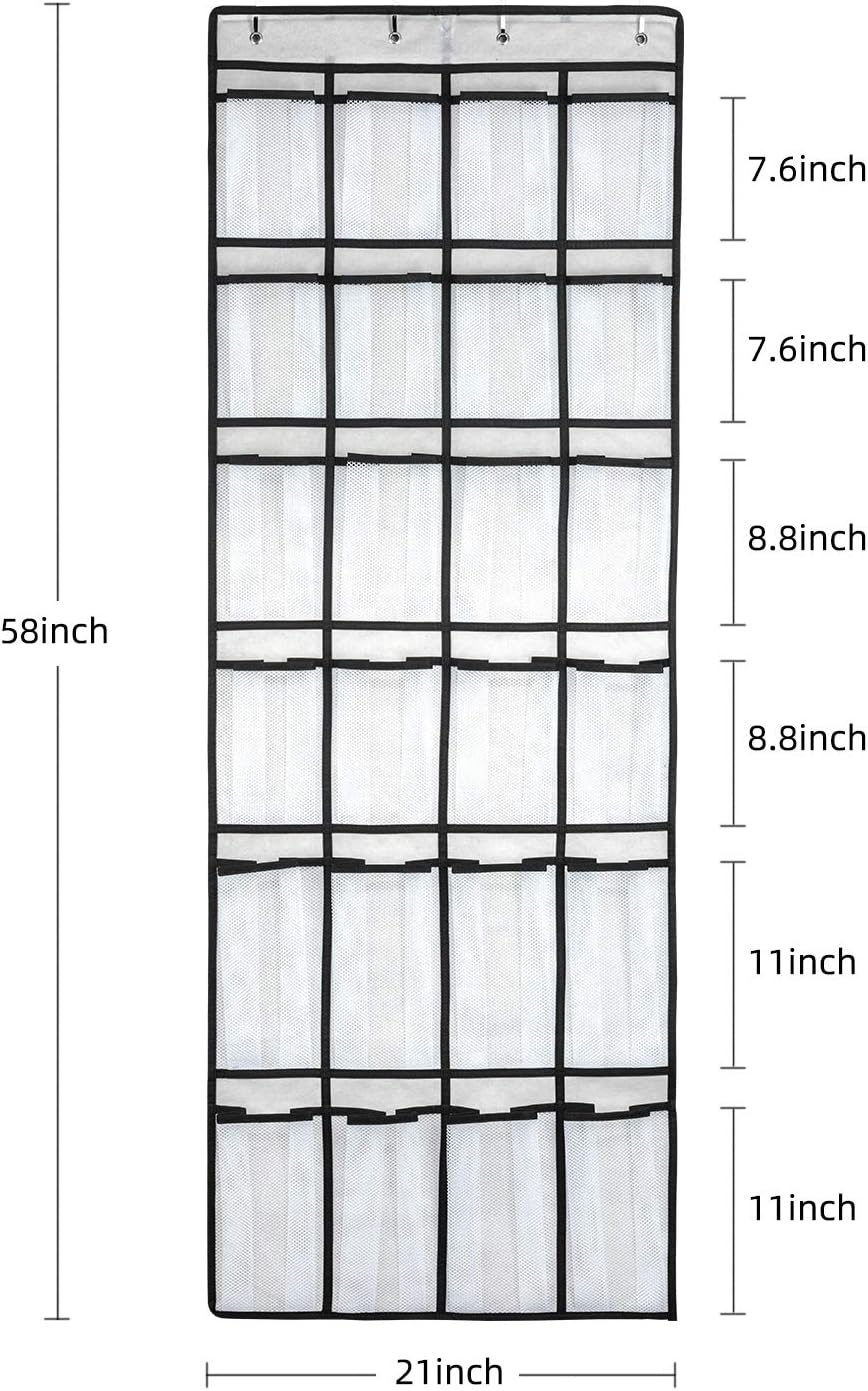 SAVERHO Over The Door Shoe Organizer - 24 Large Mesh Pockets for Easy Storage | White Hanging Rack