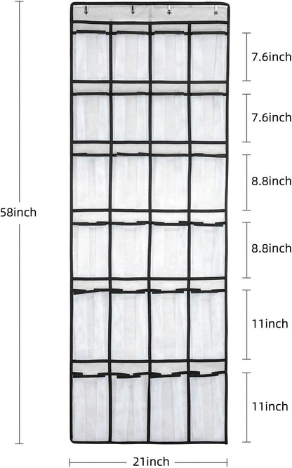 SAVERHO Over The Door Shoe Organizer - 24 Large Mesh Pockets for Easy Storage | White Hanging Rack