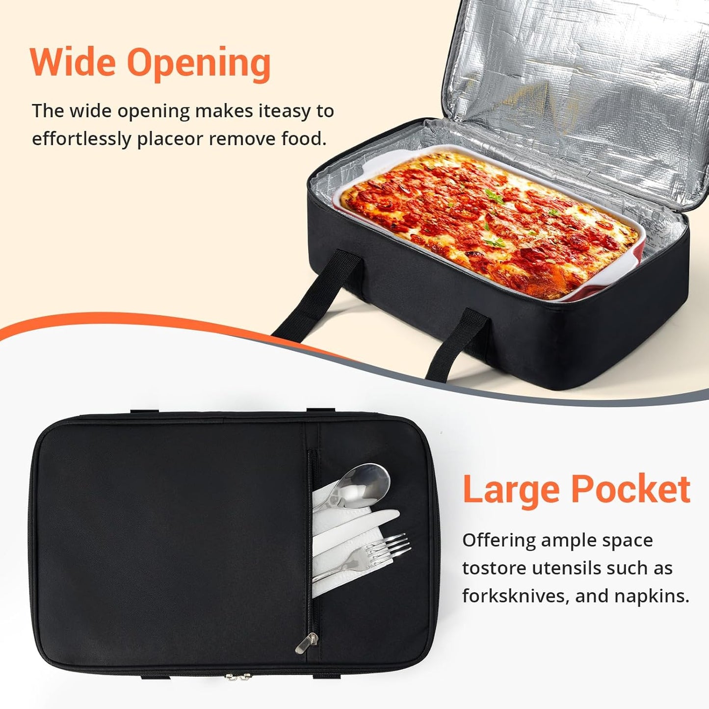 Skiennix Insulated Casserole Carrier - Versatile Tote for Hot or Cold Food | Fits 9"x13" Baking Dish, Black