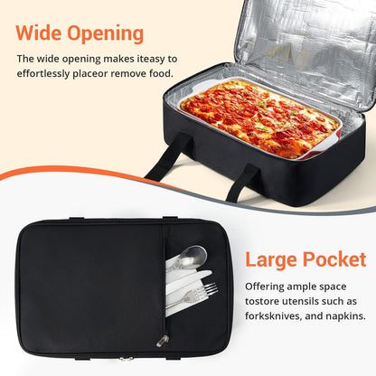 Skiennix Insulated Casserole Carrier - Versatile Tote for Hot or Cold Food | Fits 9"x13" Baking Dish, Black