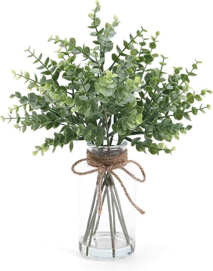 Coforset Eucalyptus Stems in Glass Vase - Realistic Faux Water | 14" Sage Green Decor for Home & Office