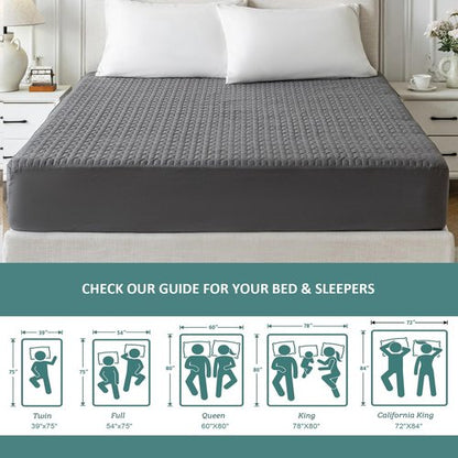 KLOVARIS Waterproof Mattress Protector Full Size, Mattress Pad Cover with Deep Pocket Fitted Up to 6"-15" Depth, Noiseless Soft Breathable Bed Mattress Cover Washable, Gray