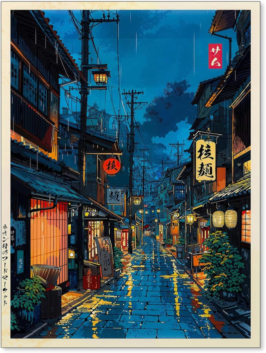 Podafu Wall Art Poster | Japanese Tokyo Tea House Design - 12x16in Unframed Canvas Print for Bedroom Decor