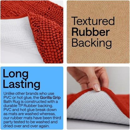 GORILLA GRIP Bath Rug Mat - Soft Absorbent Chenille | Quick Dry Microfiber, 30x20, Sunset Orange