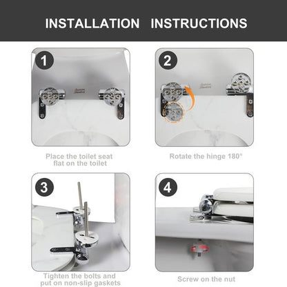 Angel Shield Marble Toilet Seat Durable Molded Wood with Quiet Close,Easy Clean，Quick-Release Hinges (Round,White Marble)