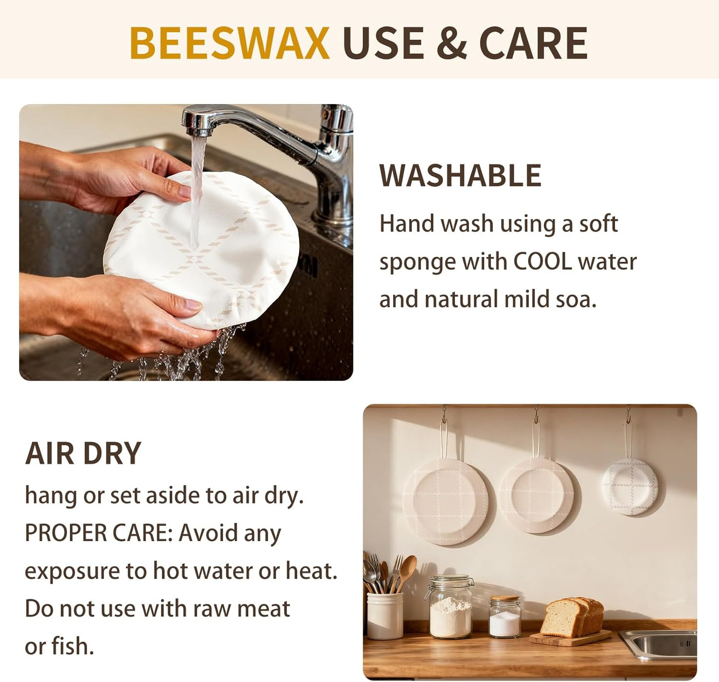 Beeswax Bowl Covers by Skiennix - Reusable 3pc Set for Bread Proofing | 100% Organic Cotton, Elastic Fit, 8/10/12 Inch