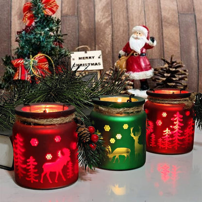 SHMILMH Christmas Candle Holders - Set of 6 Glass Tealight Holders with Metal Base | Red & Green Centerpieces