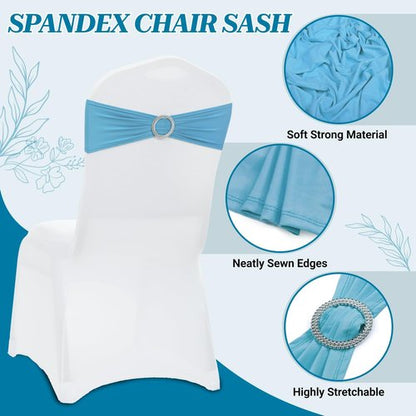 MDS Spandex Chair Sashes - Universal Fit Elastic Stretch Ties with Buckle for Weddings | Blue, Pack of 150