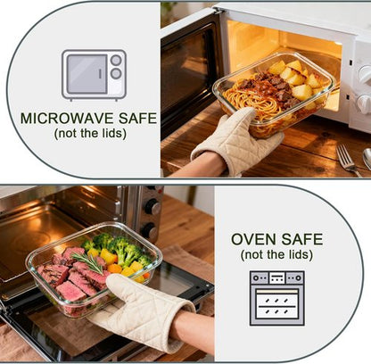 KOMUEE Glass Food Storage Containers Set - 4 Pack, Airtight Lids, BPA-Free, 63oz & 27oz Sizes