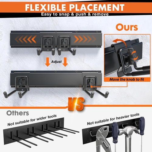 Garage Tool Organizer by [Brand Name] - 48” Heavy-Duty Metal Storage Rack | Adjustable Hooks for Rakes, Brooms & More