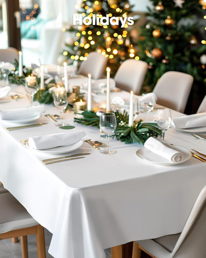 Pureegg Table Cloth Set - 8 Waterproof Disposable Tablecloths (54"x108") & 2 Cheesecloth Runners (35"x120") | Elegant White & Sage for Parties, Picnics & Weddings