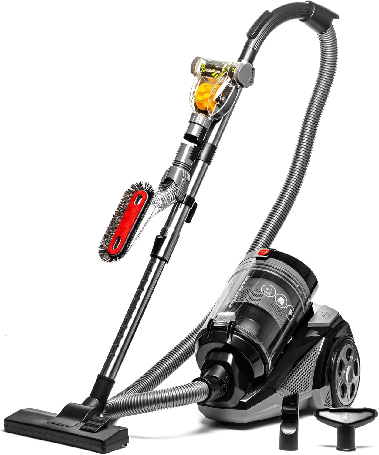 OVENTE Bagless Canister Vacuum Cleaner - Powerful 1400W Suction, 3L Dust Cup, Lightweight Design | Black