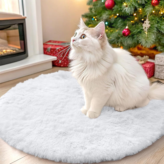 OLANLY White Round Area Rug - Soft, Fluffy, Machine Washable 2 ft Circle Carpet for Bedrooms & Nurseries