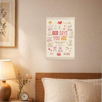 Pink 11x17 Christian Girls Wall Art Banner - God Says You Are Scripture, Oxford Cloth