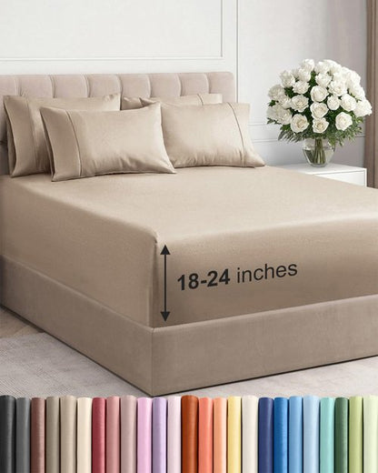 Extra Deep Queen Sheet Set - 6 Piece Breathable and Cooling Sheets - Hotel Luxury Bedding for Women, Men, Kids & Teens - Easy & Secure Fit - Soft, Wrinkle Free and Comfy - Extra Deep Pockets - Cream