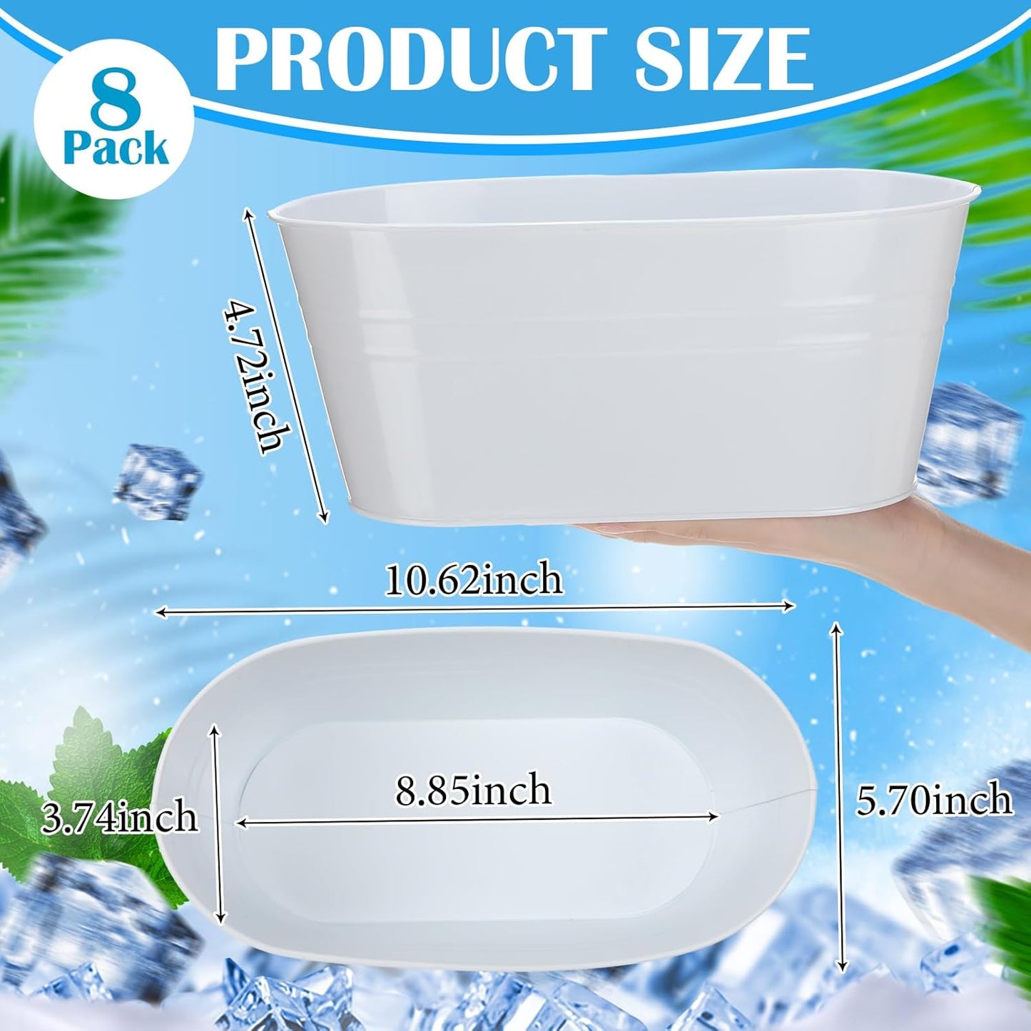 Norme 8 Pcs 3 Qt Galvanized Tub Ice Bucket Small Metal Champagne Drink Bucket Beer Drink Storage Beverage Tub for Parties Mimosa Bar Supplies Cocktail Bar