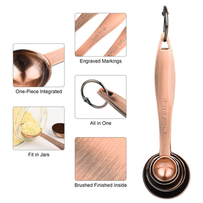 Smithcraft Measuring Cups and Spoons Set, 12 Pieces Stainless Steel Measuring Cup Set, Metal Copper Measuring Cups Spoons, Dry & Liquid Kitchen Measure Cup Spoon & Leveler & Measure Equivalents