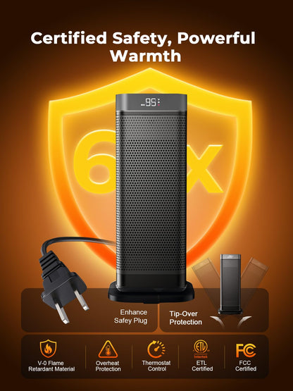 Space Heaters for Indoor Use, 1500W Portable Heater with Remote and Thermostat, 90° Oscillation, 4 Modes, 12H Timer, Overheating & Tip-Over Protection, Quiet Electric Heaters for Home, Office, Bedroom