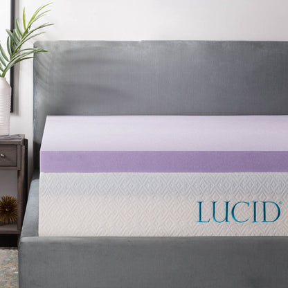 LUCID Lavender Infused Memory Foam Mattress Topper, Twin XL, 3 Inch, Ventilated Design - Lavender Topper