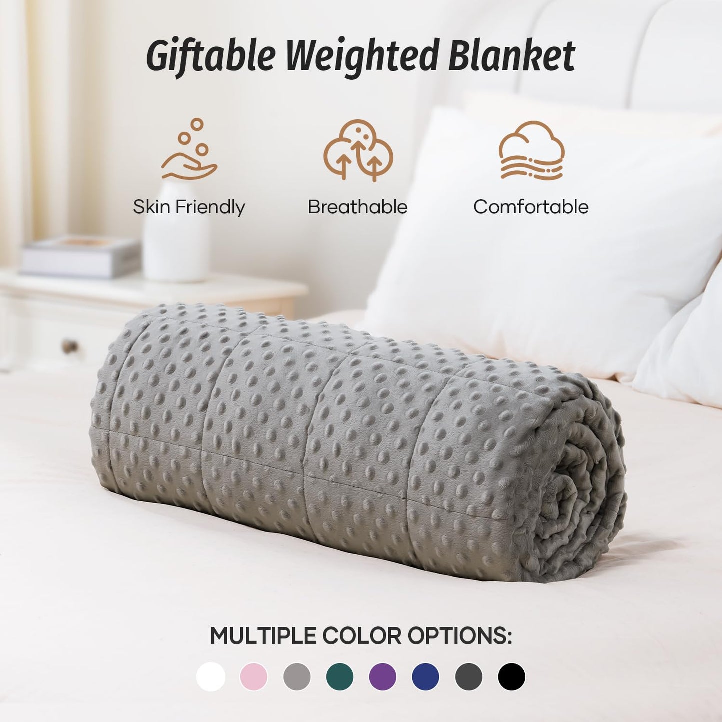 Wemore Minky Dot Weighted Blanket for Adults Twin Size 12 lbs, Soft Cozy Heavy Blanket, Breathable Blanket for All-Season with Glass Beads, Grey 48 x 72 inches