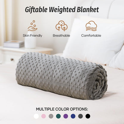 Wemore Minky Dot Weighted Blanket for Adults Twin Size 12 lbs, Soft Cozy Heavy Blanket, Breathable Blanket for All-Season with Glass Beads, Grey 48 x 72 inches
