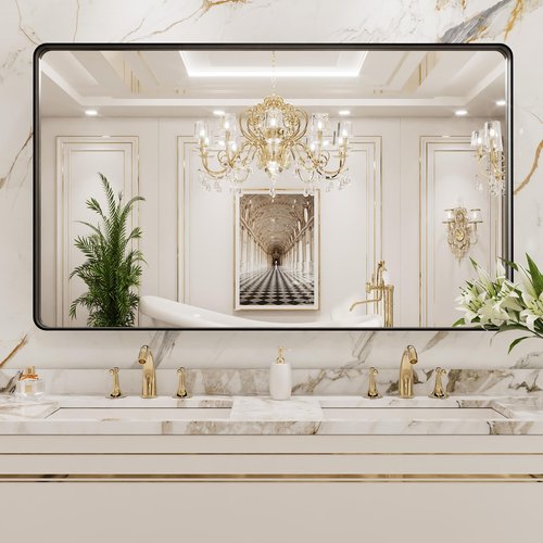 LOAAO 50X30 Inch Black Metal Framed Bathroom Mirror for Wall, Matte Black Bathroom Vanity Mirror Farmhouse, Large Rounded Rectangle Mirror, Anti-Rust, Tempered Glass, Hangs Horizontally or Vertically