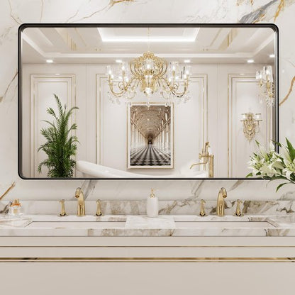 LOAAO 50X30 Inch Black Metal Framed Bathroom Mirror for Wall, Matte Black Bathroom Vanity Mirror Farmhouse, Large Rounded Rectangle Mirror, Anti-Rust, Tempered Glass, Hangs Horizontally or Vertically