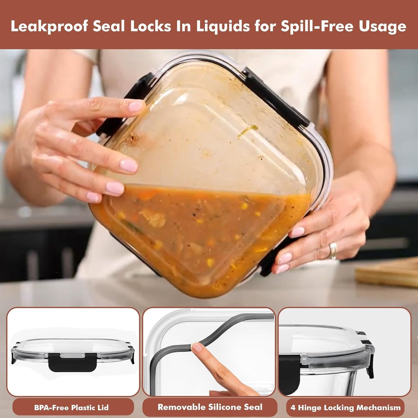 Razab Glass Food Storage Containers - Airtight & Leakproof 1200ML | Microwave, Oven, Freezer Safe, BPA Free