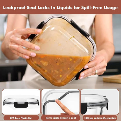 Razab Glass Food Storage Containers - Airtight & Leakproof 1200ML | Microwave, Oven, Freezer Safe, BPA Free