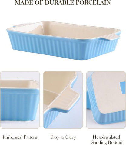 MALACASA Bakeware Set - 4-Piece Porcelain Baking Pans for Oven | Blue Casserole & Lasagna Dishes (9.4" - 14.7")