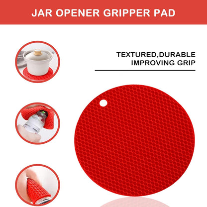 Skiennix Jar Opener - 5-in-1 Multi-Function Tool for Weak Hands & Arthritis | Non-Slip Grip Pad (Red)