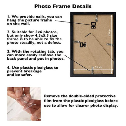 JCJMY 5x6 Picture Frame Black for Wall Hanging or Tabletop, Wall Mounting Horizontally or Vertically, 5 x 6 Wall Gallery Poster Photo Frame with Shatter Resistant Plexiglass, Black